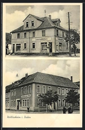 Ansichtskarte Neulussheim / Baden, Gasthaus zum Adler, Lebensmittelgeschäft