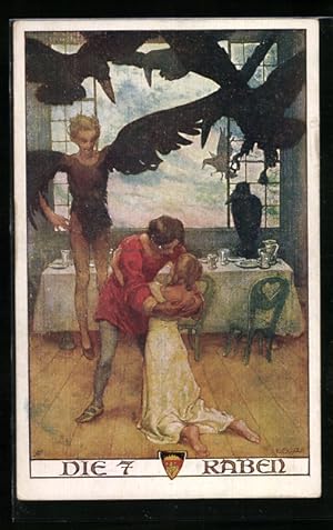 Ansichtskarte Deutscher Schulverein Nr.322: Die sieben Raben, küssendes Paar