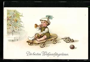 Bild des Verkufers fr Ansichtskarte Junge spielt auf seiner kleinen Trompete, Herzliche Weihnachtsgrsse zum Verkauf von Bartko-Reher