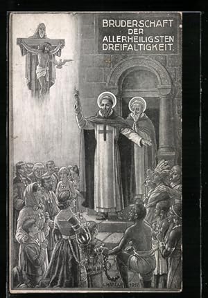 Bild des Verkufers fr Knstler-Ansichtskarte Die Bruderschaft der Allerheiligsten Dreifaltigkeit, Heiliger spricht zu den Menschen zum Verkauf von Bartko-Reher