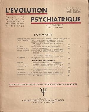 Imagen del vendedor de L'volution Psychiatrique. - Cahiers de Psychologie clinique et de Psychopathologie gnrale. - Fascicule IV a la venta por LIBRAIRIE PIMLICO