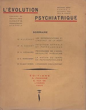 Bild des Verkufers fr L'Evolution Psychiatrique octobre 1929 zum Verkauf von LIBRAIRIE PIMLICO