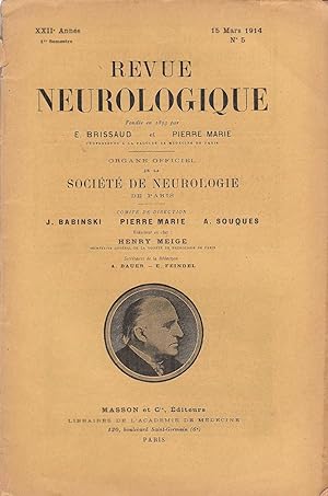 Image du vendeur pour Revue neurologique 15 mars 1914 mis en vente par LIBRAIRIE PIMLICO