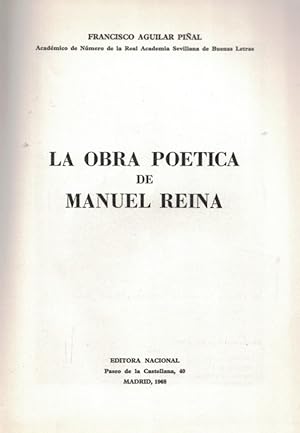 Image du vendeur pour LA OBRA POTICA DE MANUEL REINA mis en vente par Librera Torren de Rueda