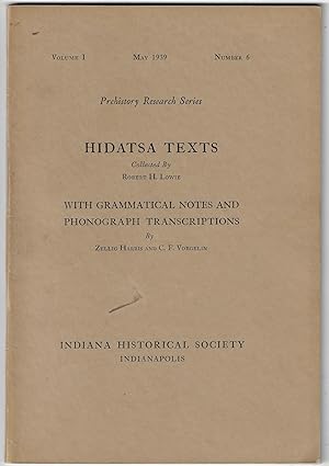 Seller image for Hidatsa Texts.with Grammatical Notes and Phonograph Transcriptions for sale by Walkabout Books, ABAA