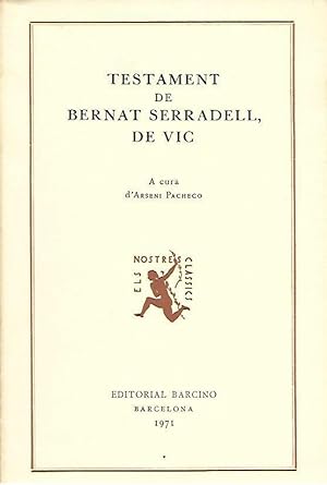 Imagen del vendedor de TESTAMENT DR BERNAT SERRADELL, DE VIC a la venta por LLIBRERIA TECNICA