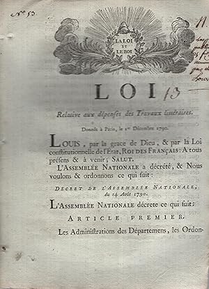 Seller image for Loi relative aux dpenses des travaux littraires. for sale by Librairie Lalibela