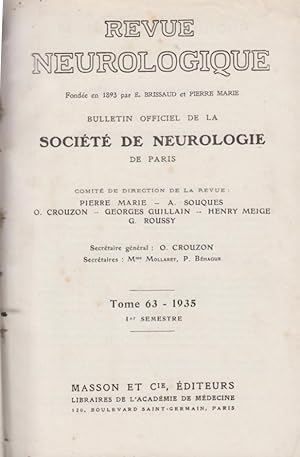 Image du vendeur pour Revue Neurologique 1935 tome I mis en vente par LIBRAIRIE PIMLICO