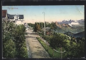 Ansichtskarte Rigi-Scheidegg, Strassenpartie mit Bergpanorama