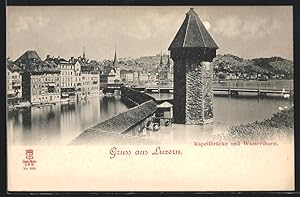 Ansichtskarte Luzern, Ortsansicht mit Kapellbrücke, Wasserturm