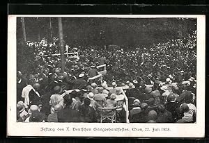 Ansichtskarte Wien, X. Sängerbundesfest, Festzug, von einer Zuschauertribüne gesehen