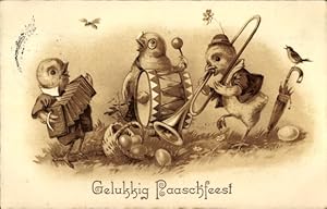 Ansichtskarte / Postkarte Glückwunsch Ostern, Musizierende Küken, Musikinstrumente - EAS 5883