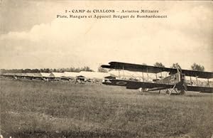 Ansichtskarte / Postkarte Chalons Camp, Militärluftfahrt, Start- und Landebahn, Hangars, Breguet-...