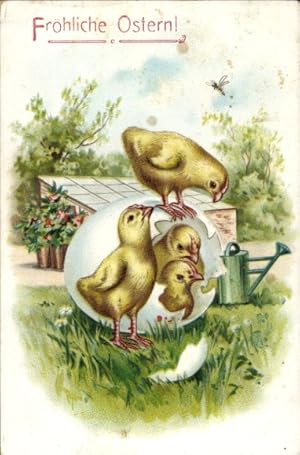 Ansichtskarte / Postkarte Glückwunsch Ostern, Küken schlüpfen aus einem Ei