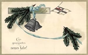 Ansichtskarte / Postkarte Glückwunsch Neujahr, Glocken, Fahne, Patriotik