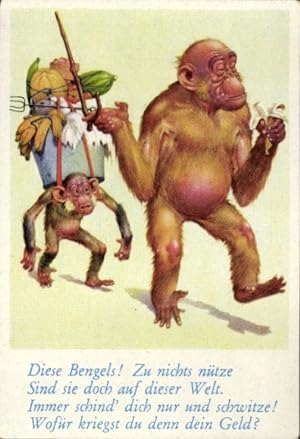 Sammelbild Lustige Bilder Nr. 46, Orang Utan, Schimpanse trägt Gemüse - Caid, Cigaretten-Bilderdi...
