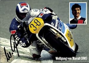 Ansichtskarte / Postkarte Motorradrennfahrer Wolfgang von Muralt, Motorrad, Autogramm