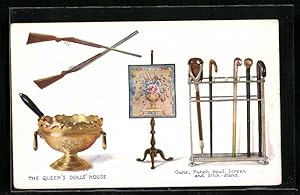 Ansichtskarte The Queen`s Dolls` House, Guns, Punch-bowl, Stick Stand, Puppenhaus der Königin, Zu...