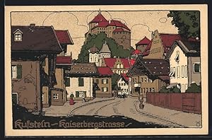 Steindruck-Ansichtskarte Kufstein, Kaiserbergstrasse mit Blick zur Burg