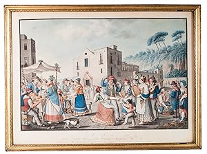 Bild des Verkufers fr [Festivities and costumes at a southern Italian festival].[Southern Italy], "1817" [=1816]. Watercolour on paper (ca 51 x 71 cm), dated in the lower left corner. Gilded frame (ca. 56 x 76 cm). zum Verkauf von Antiquariaat FORUM BV
