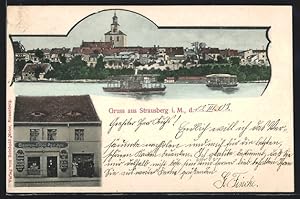 Ansichtskarte Strausberg i. M., Cigarren-Fabrik Paul Juhl, Ortsansicht vom Wasser