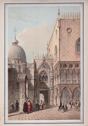 Hand-coloured lithograph heightened with gum arabic: "Porte Principale du Palais Ducal, Venise". ...