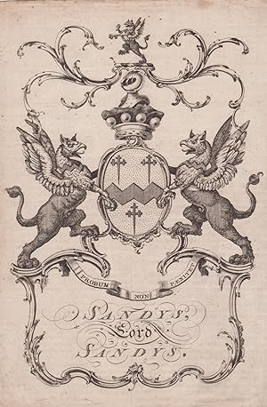 Engraved armorial of Sandys, Lord Sandys.
