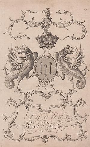 Engraved armorial of Archer, Lord Archer.
