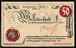 Image du vendeur pour Notgeld Mhlhausen /Thr. 1921, 50 Pfennig, Stufen ins Archiv, Urkunde Karl V. im Archiv, Wappen mis en vente par Bartko-Reher
