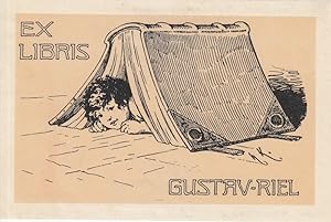 Seller image for Ex Libris Gustav Riel. Unter Buch hervorschauendes Kind. for sale by Antiquariat  Braun