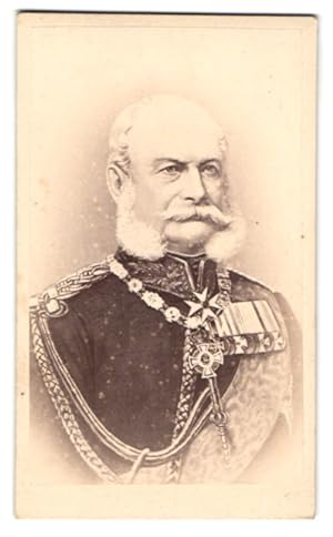 Fotografie unbekannter Fotograf und Ort, Portrait deutscher Kaiser Wilhelm I. in Uniform, Ordensp...