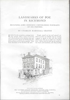 Immagine del venditore per Landmarks Of Poe In Richmond Including Some Hitherto Unpublished Portraits Of His Friends venduto da Legacy Books II
