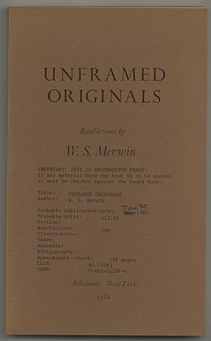 Seller image for Unframed Originals: Recollections for sale by Between the Covers-Rare Books, Inc. ABAA