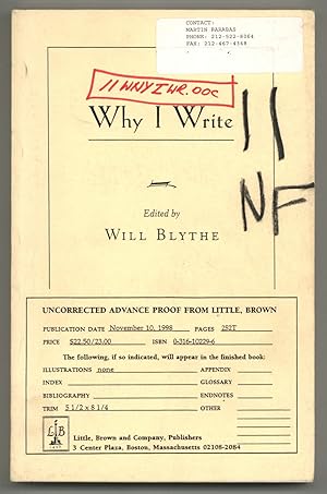 Seller image for Why I Write for sale by Between the Covers-Rare Books, Inc. ABAA