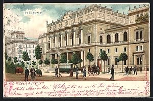 Bild des Verkufers fr Lithographie Wien, Spaziergnger vor der Brse zum Verkauf von Bartko-Reher