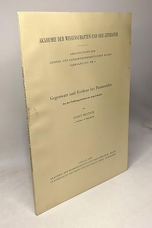 Imagen del vendedor de Gegenwart und Evidenz bei Parmenides. Aus der Problemgeschichte der Aequivokation. Akademie der Wissenschaften und der Literatur. Abhandlungen der Geistes- u. sozialwissenschaftl. Klasse Jahrg. 1970 a la venta por crealivres