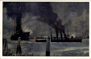 Künstler Ansichtskarte / Postkarte Heusser, Harry, Österreichische Kriegsschiffe, SMS Novara, SMS...