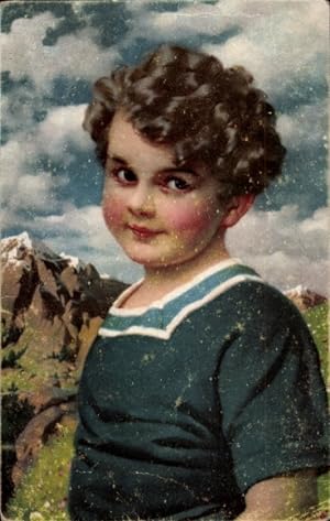 Ansichtskarte / Postkarte Portrait von einem brünetten Jungen mit Locken