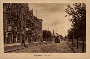 Ansichtskarte / Postkarte Graudenz Westpreußen, Partie an der Lindenstraße mit Straßenbahn Nr. 6