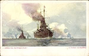 Künstler Ansichtskarte / Postkarte Ramberg, A. Freiherr von, Österreichisches Kriegsschiff, SMS V...