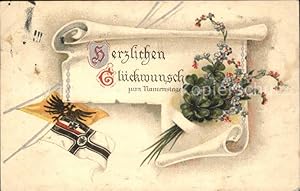 Bild des Verkufers fr Postkarte Carte Postale 71617517 Namenstag Namenskarte Kleeblaetter Blumen Schwarz-Weiss-Rot Fahne Name zum Verkauf von Versandhandel Boeger