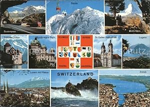 Postkarte Carte Postale 71511151 Wappen Schweiz Lugano Saentis Seilbahn Zuerich Luzern Heraldik