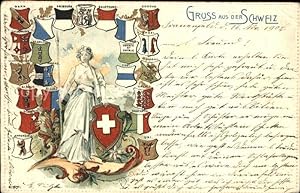 Postkarte Carte Postale 11527673 Helvetia Schweiz mit Wappen der Kantonen