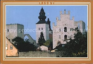 Postkarte Carte Postale 72436587 Visby St Lars ruin Sta Maria domkyrka och Gamla Apoteket i skymn...