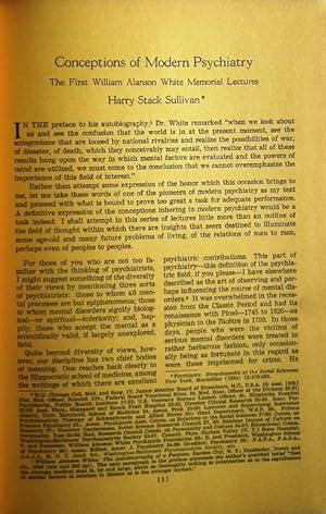 Bild des Verkufers fr Conceptions of Modern Psychiatry. The First William Alanson White Memorial Lectures. With a Foreword by the Author and a Critical Appraisal of the Theory by PATRICK MULLAHY. zum Verkauf von Patrick Pollak Rare Books ABA ILAB