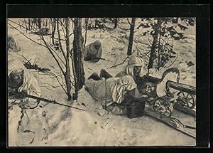 Ansichtskarte Sowjetisch-Finnischer Krieg 1939 /40, russische Infanteristen mit MG in Stellung