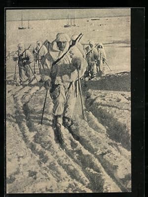 Ansichtskarte Sowjetisch-Finnischer Krieg 1939 /40, russische Soldaten mit Skiern auf dem Vormarsch