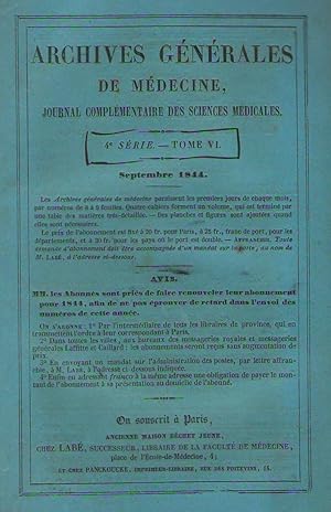 Seller image for Archives Gnrales de Mdecine - 4me srie, tome VI - septembre 1844 for sale by LIBRAIRIE PIMLICO