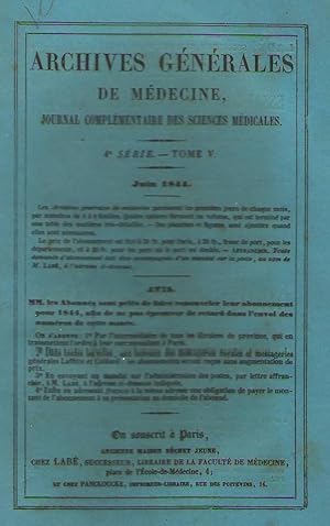 Bild des Verkufers fr Archives Gnrales de Mdecine - 4me srie, tome V - juin 1844 zum Verkauf von LIBRAIRIE PIMLICO