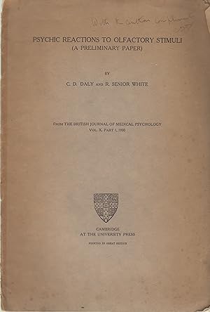 Imagen del vendedor de Psychic reactions to olfactory stimuli (a preliminary paper). - envoi autographe de l'auteur COPY SIGNED BY THE AUTHOR a la venta por LIBRAIRIE PIMLICO